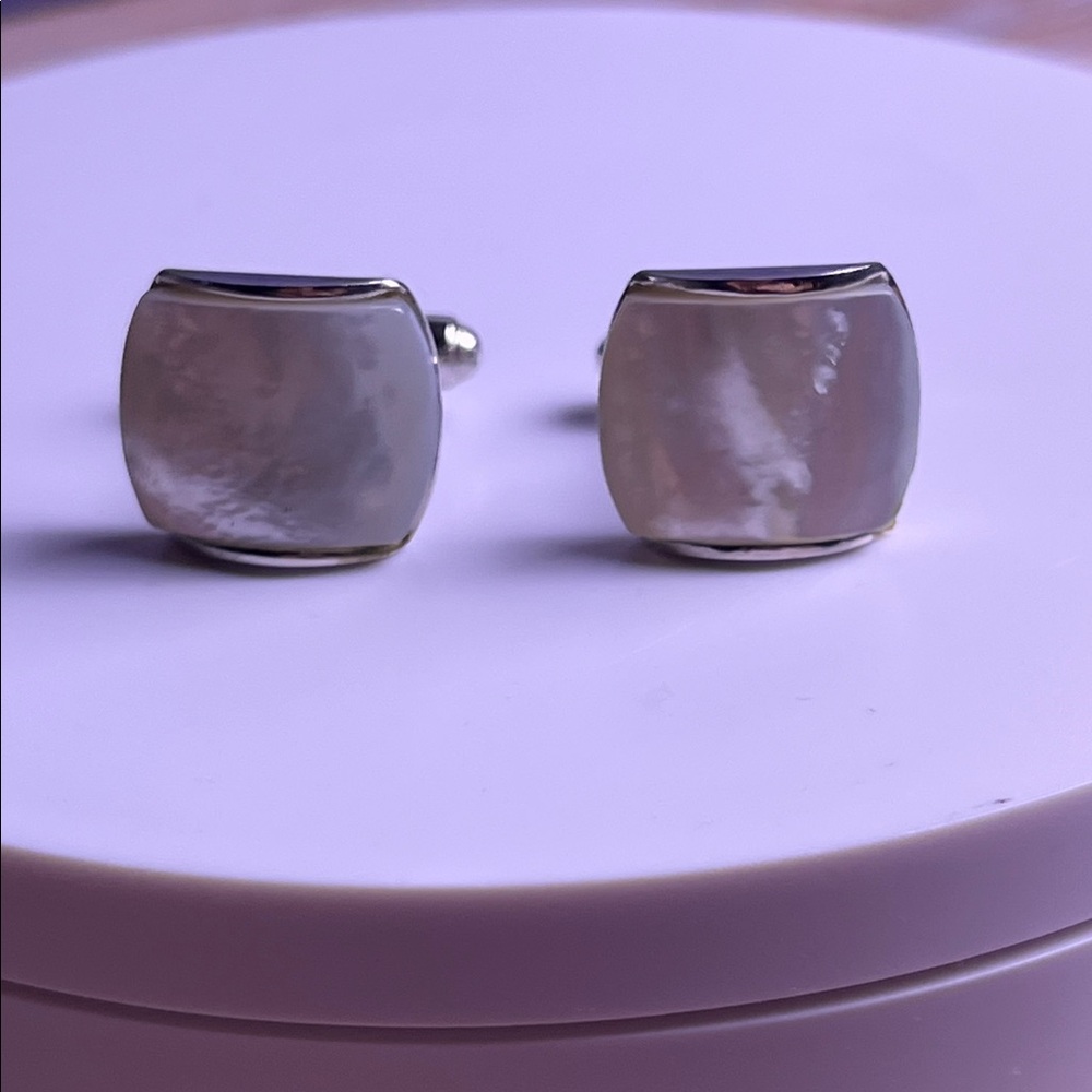 Vintage silver tone mother of pearl cuff links